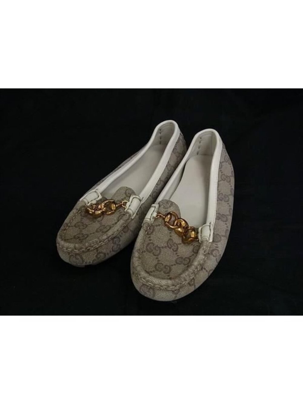 Gucci GG Pattern Canvas Leather Driving Greige Sneakers